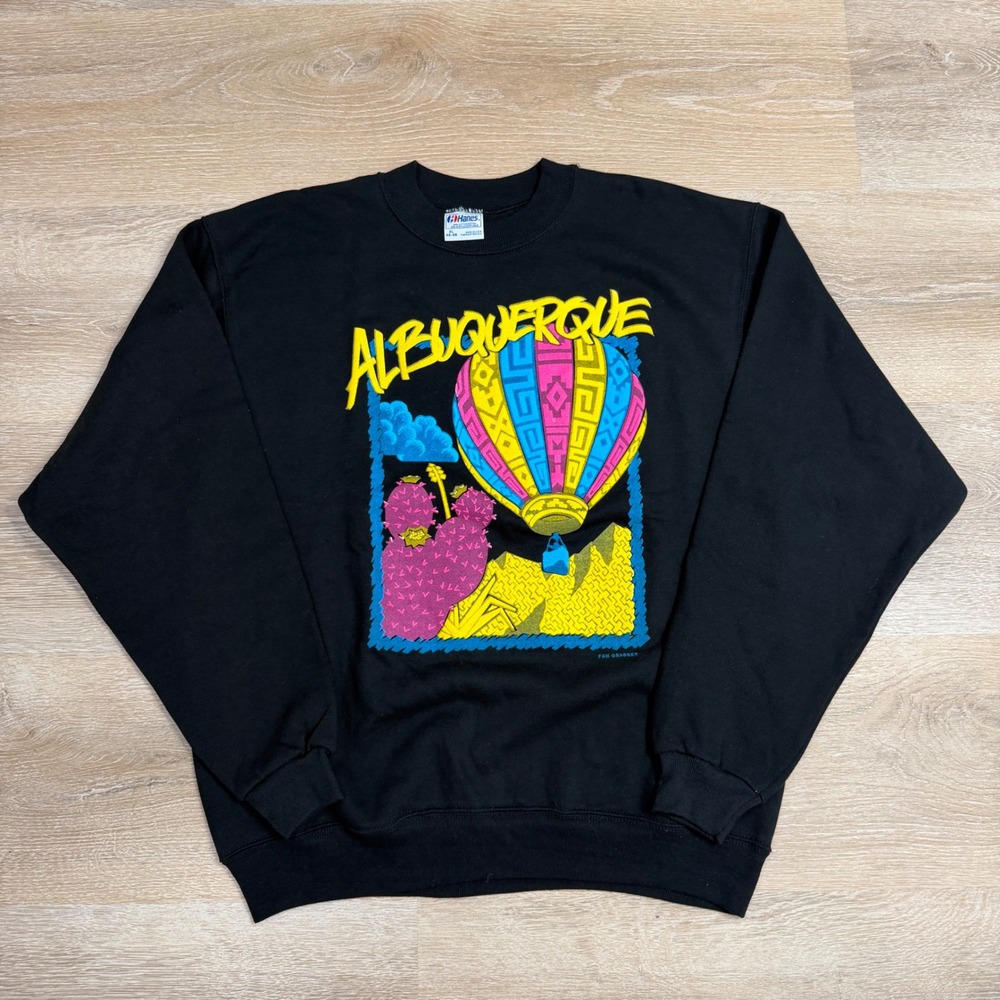 Vintage 90s Hanes Albuquerque Hot Air Balloon Sweatshirt Black XL Made in USA